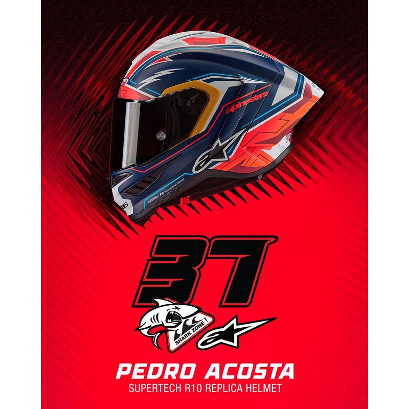 Alpinestars Supertech R-10 limitált edíció Pedro Acosta zárt motoros bukósisak matt kék-piros-fehér