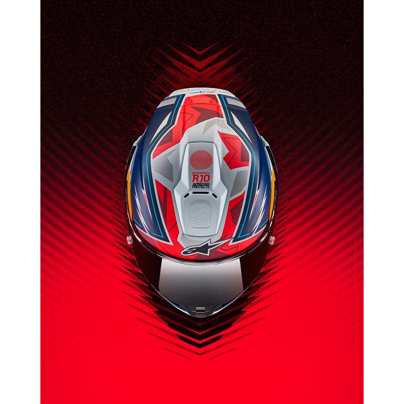 Alpinestars Supertech R-10 limitált edíció Pedro Acosta zárt motoros bukósisak matt kék-piros-fehér
