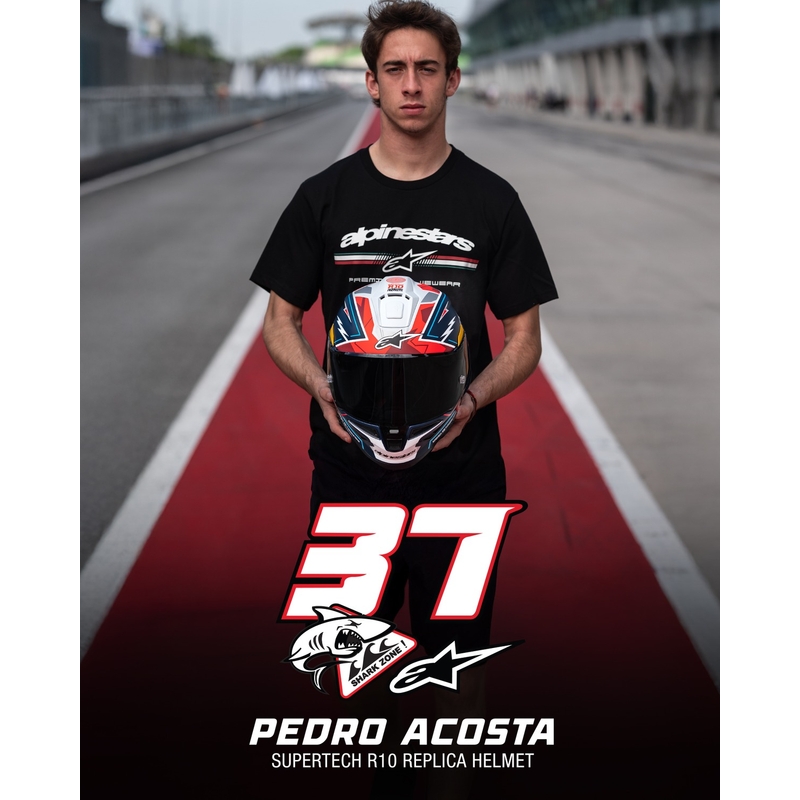 Alpinestars Supertech R-10 limitált edíció Pedro Acosta zárt motoros bukósisak matt kék-piros-fehér
