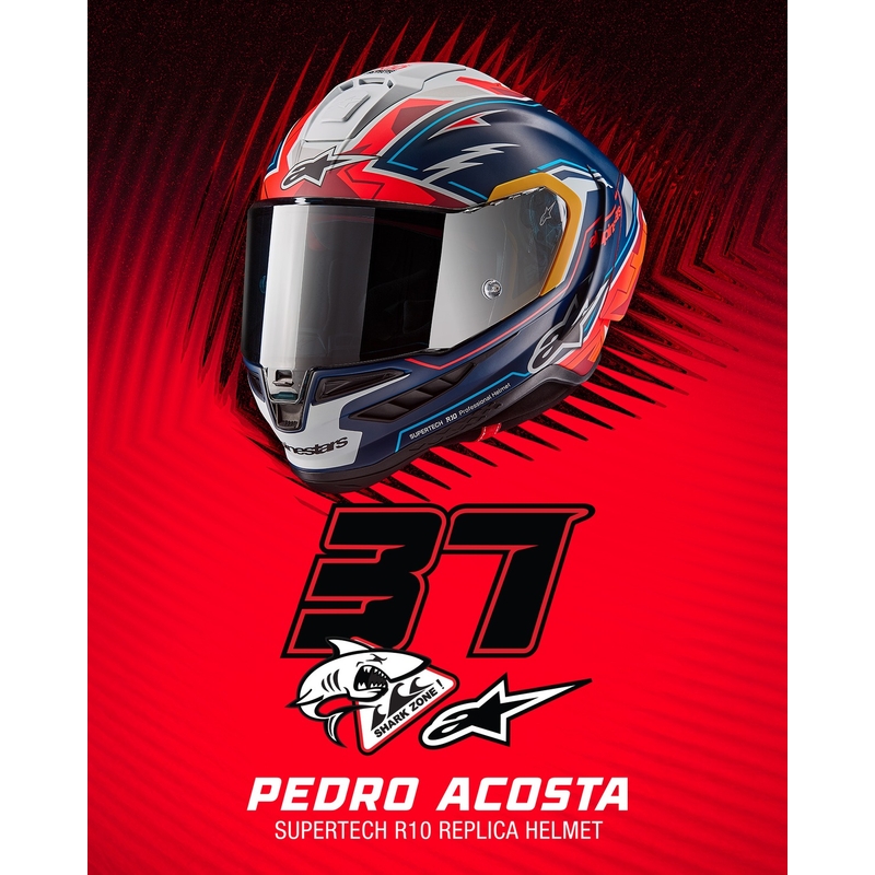 Alpinestars Supertech R-10 limitált edíció Pedro Acosta zárt motoros bukósisak matt kék-piros-fehér