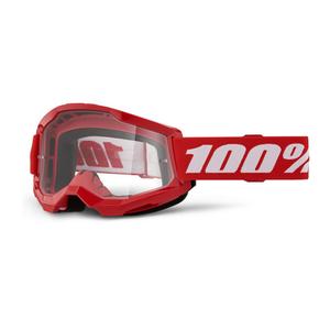 100% Strata 2 gyerek motocross szemüveg piros (átlátszó plexi)