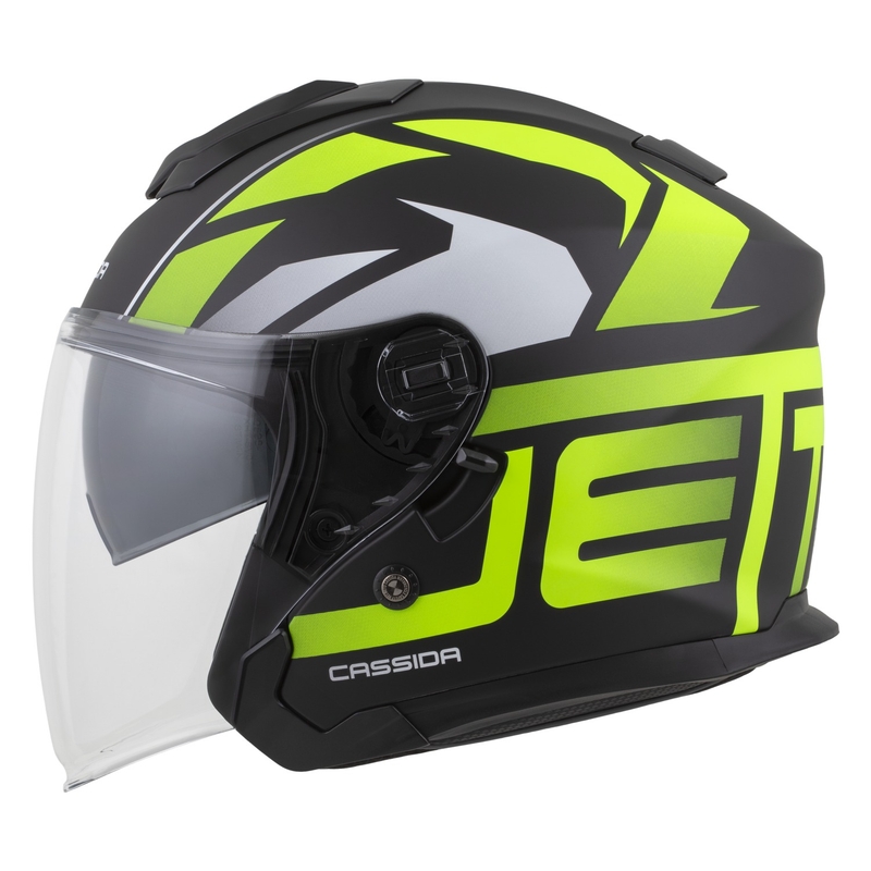 Cassida Jet Tech 2.0 RoTo nyitott motoros bukósisak matt fekete-fluo sárga-fehér