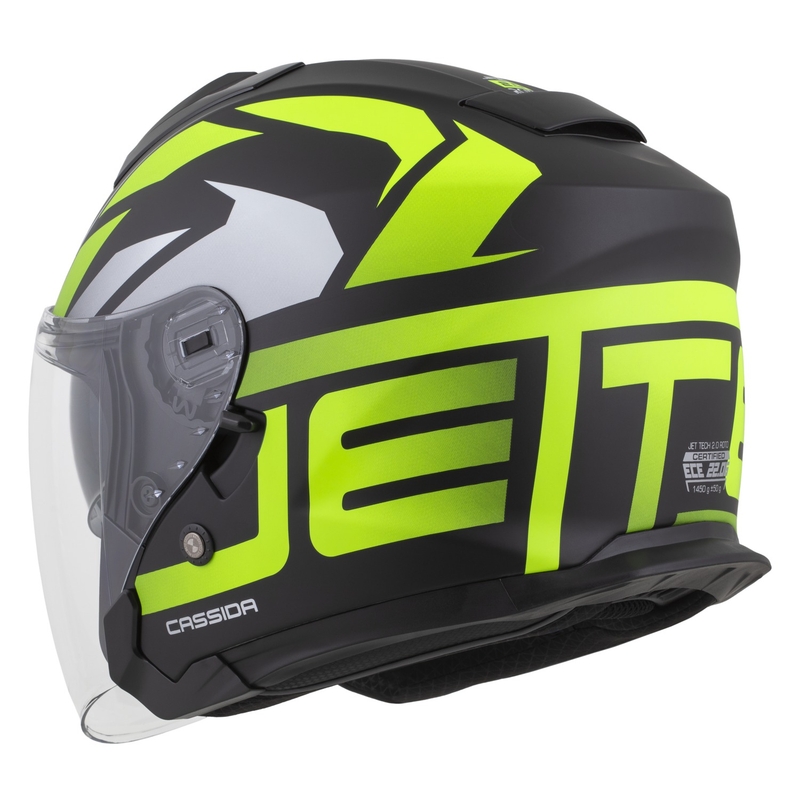 Cassida Jet Tech 2.0 RoTo nyitott motoros bukósisak matt fekete-fluo sárga-fehér