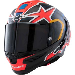 Alpinestars Supertech R10 limitált kiadású Jack Miller zárt motoros bukósisak matt szénpiros-kék-sárga-fehér