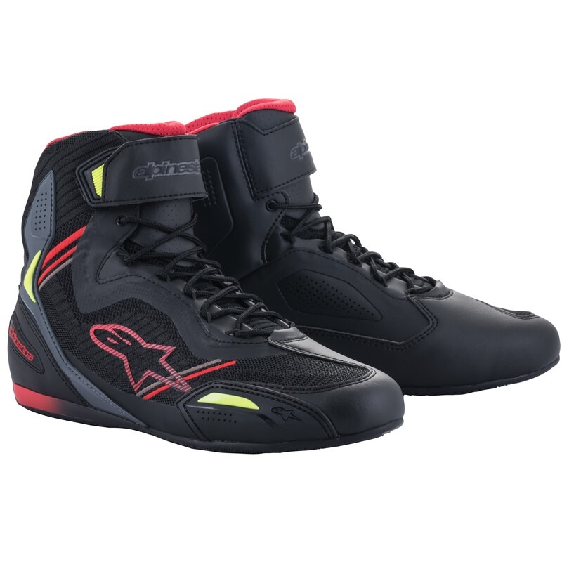 Alpinestars Faster 3 Rideknit motoros cipő fekete-piros-fluo sárga-szürke