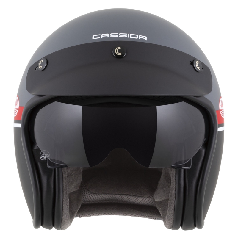 Cassida Oxygen 2.0 Jawa OHC nyitott motoros bukósisak matt szürke-piros-fekete-fehér