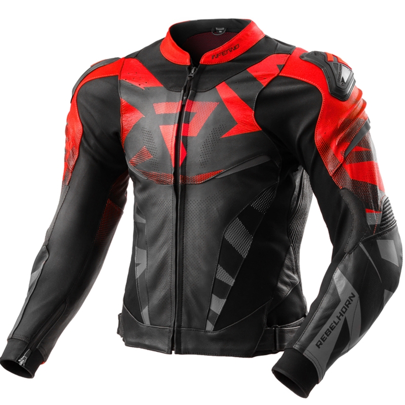 Rebelhorn Inferno motoros bőrkabát fekete-fluo piros