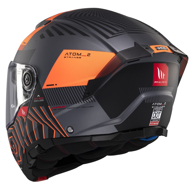 MT Atom 2 SV Strange felnyitható motoros bukósisak matt szürke-fekete-narnacssárga