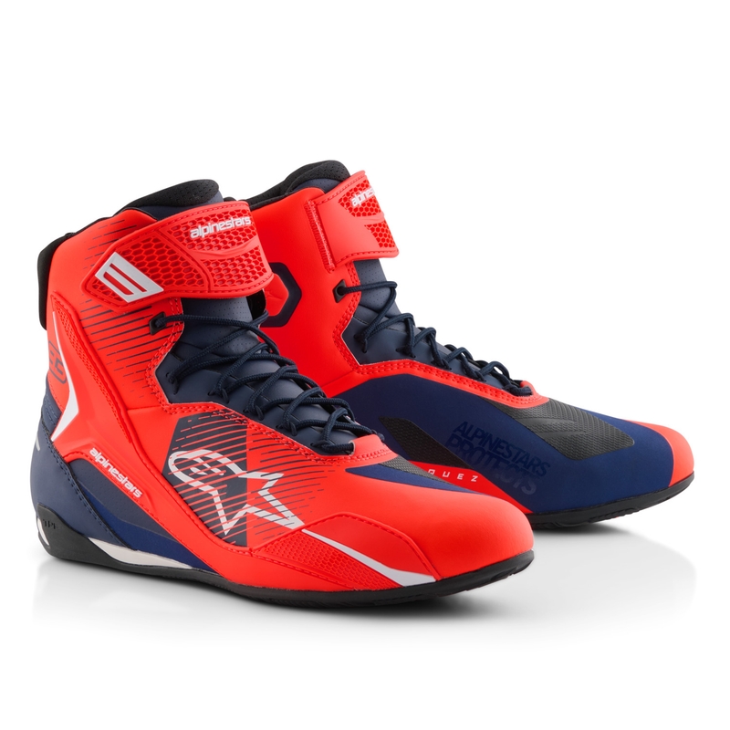 Alpinestars Faster-4 kollekció MM93 motoros cipő fluo piros-kék-fehér
