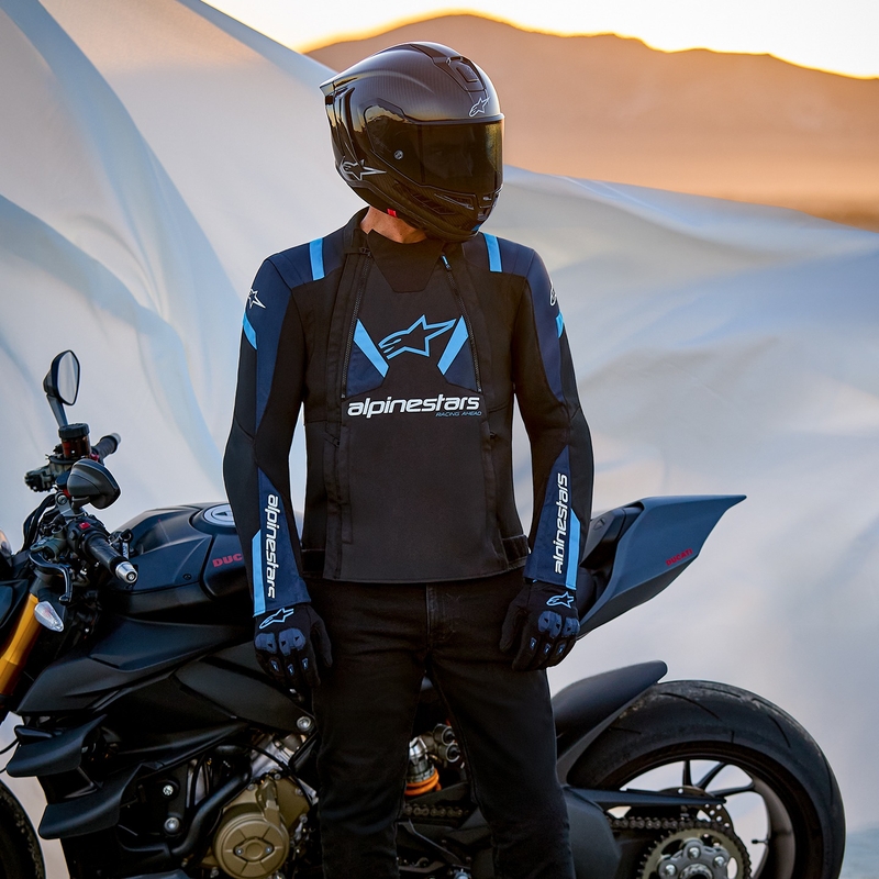 Alpinestars T-Stunt Air motoros kabát fekete-kék-világoskék