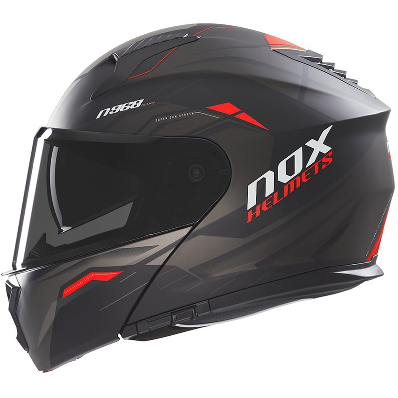 NOX N968 Ultra felhajtható motoros bukósisak matt fekete-piros