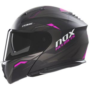 NOX N968 Ultra felhajtható motoros bukósisak matt fekete-rózsaszín
