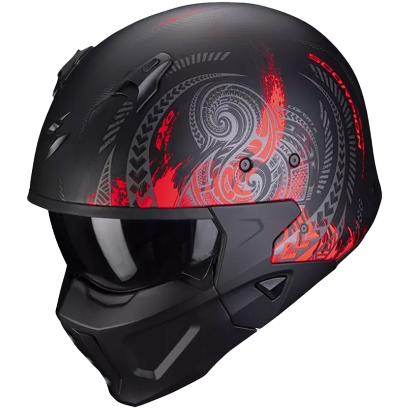 SCORPION COVERT-X TATTOO nyitott bukósisak állvédővel matt fekete-piros