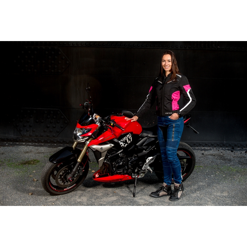 Női motoros kabát Street Racer Betty fekete-fehér-rózsaszín kiárusítás