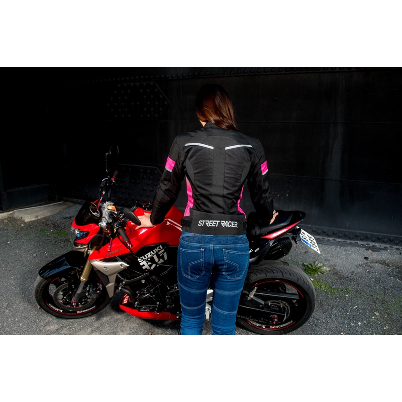 Női motoros kabát Street Racer Betty fekete-fehér-rózsaszín kiárusítás