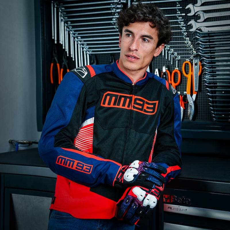 Alpinestars T-SPS Air V2 MM93 kollekció motoros kabát fluo piros-kék-fekete-fehér
