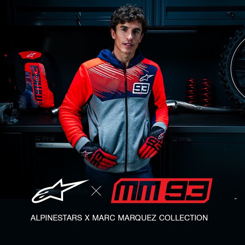 Alpinestars Chrome V2 Sport Hoodie MM93 kollekció motoros pulóver világosszürke-kék-fluo piros