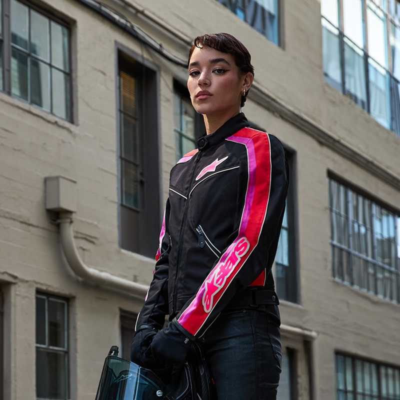 Alpinestars Stella T-Dyno Water Resistant női motoros kabát fekete-piros-rózsaszín