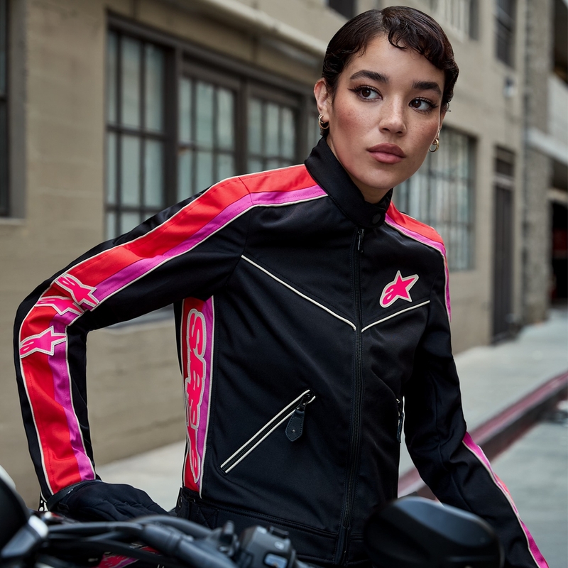 Alpinestars Stella T-Dyno Water Resistant női motoros kabát fekete-piros-rózsaszín