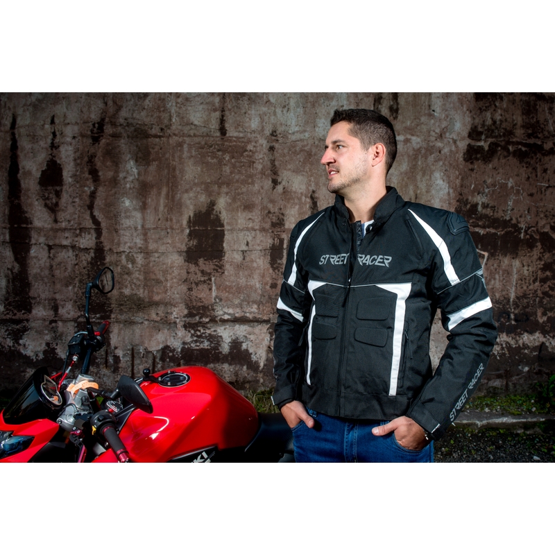Motoros kabát Street Racer Spark fekete-fehér