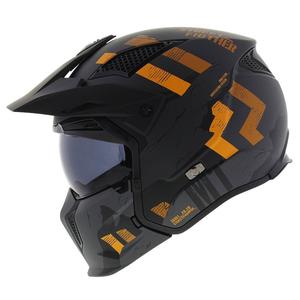 MT Streetfighter SV S Skull A12 nyitott motoros bukósisak állvédővel szürke-narancssárga irídium napellenzővel