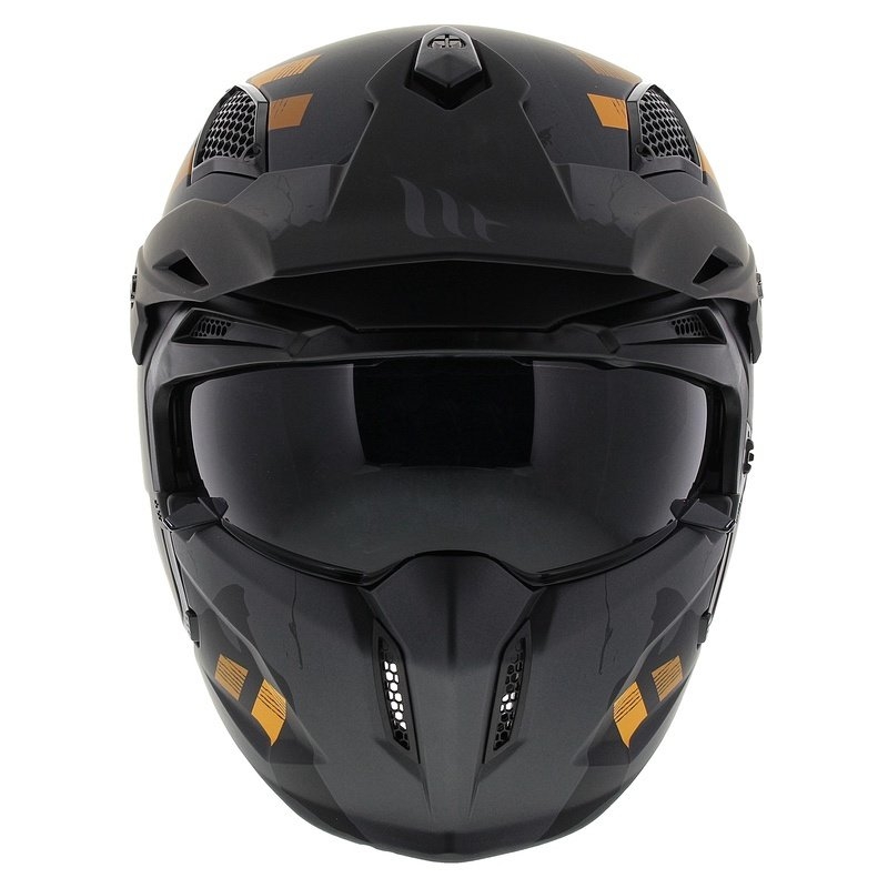 MT Streetfighter SV S Skull A12 nyitott motoros bukósisak állvédővel szürke-narancssárga irídium napellenzővel