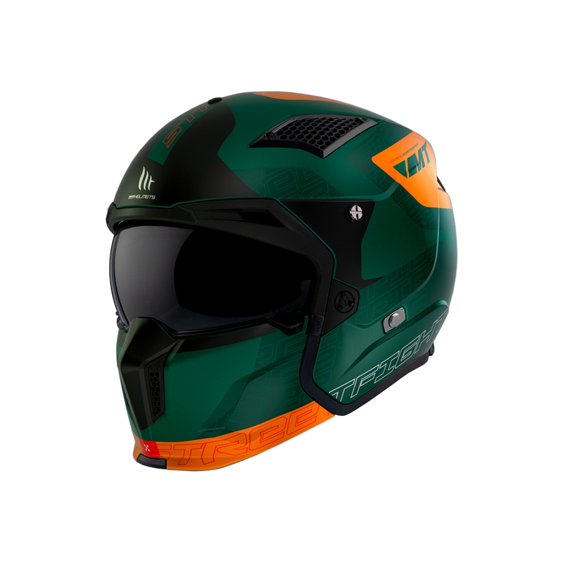 Nyitott sisak maszkkal MT Streetfighter SV Totem C6 fekete-narancs-zöld iridium plexivel