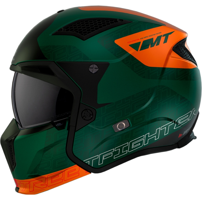 Nyitott sisak maszkkal MT Streetfighter SV Totem C6 fekete-narancs-zöld iridium plexivel