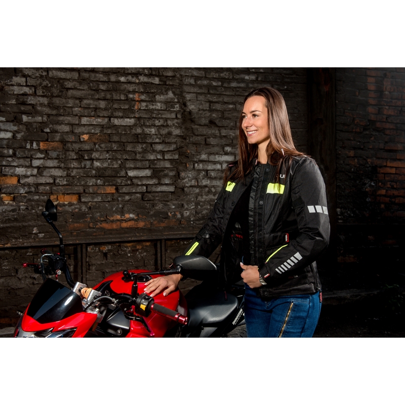 Női motoros dzseki RSA Gun fekete-fluo sárga kiárusítás