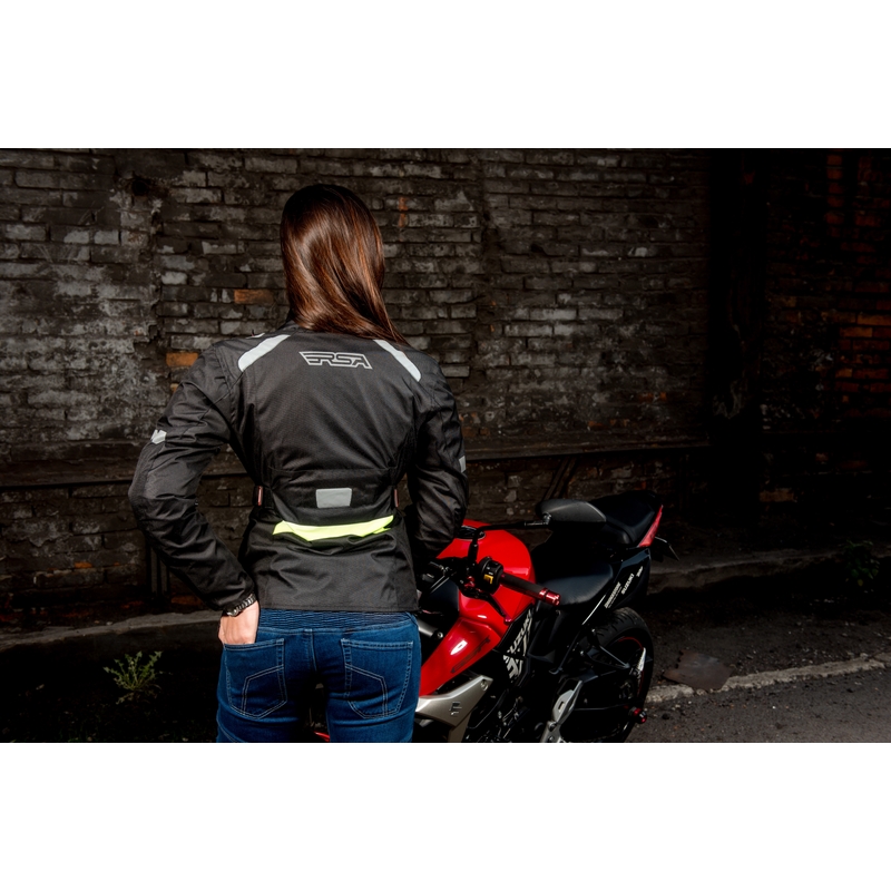 Női motoros dzseki RSA Gun fekete-fluo sárga kiárusítás