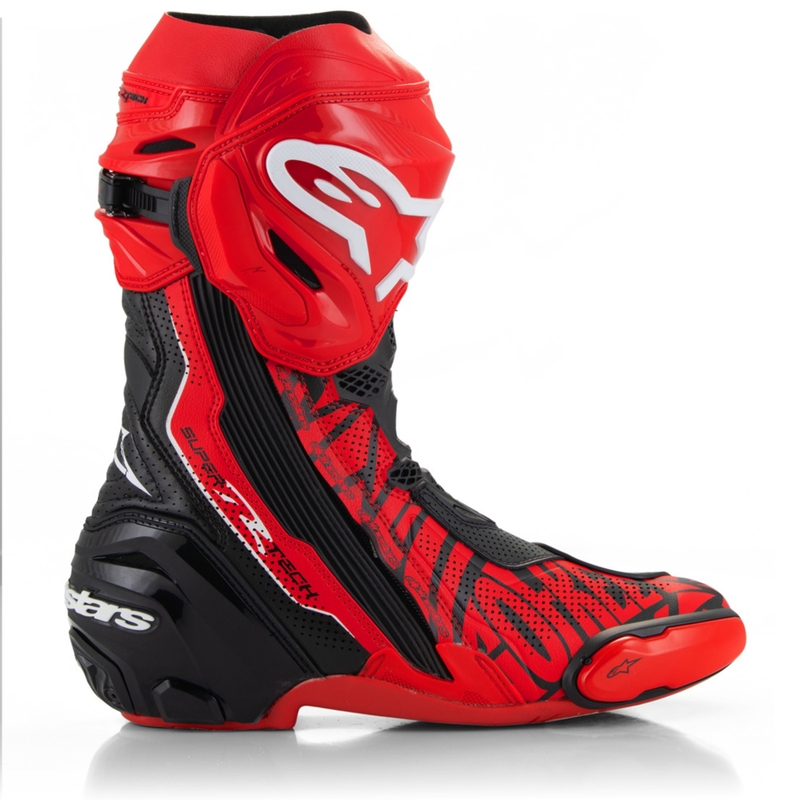 Alpinestars Supertech R Vented limitált kiadású Francesco Bagnaia motoros csizmna piros-fekete