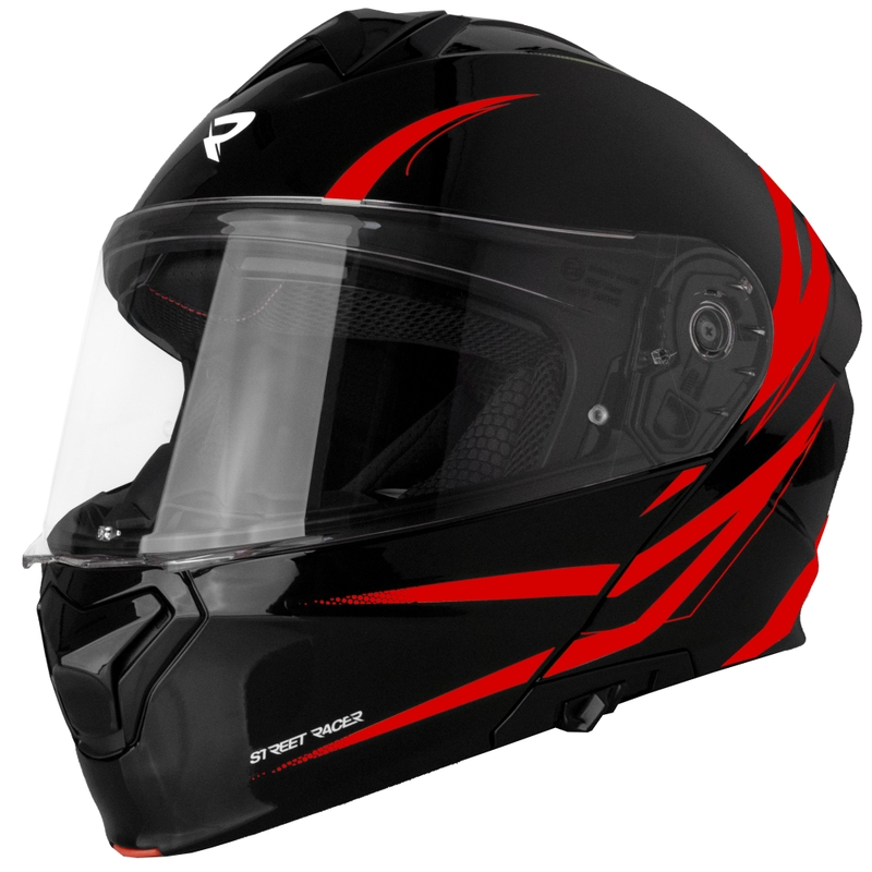 Street Racer Fury felnyitható motoros bukósisak fekete-piros - II. minőség