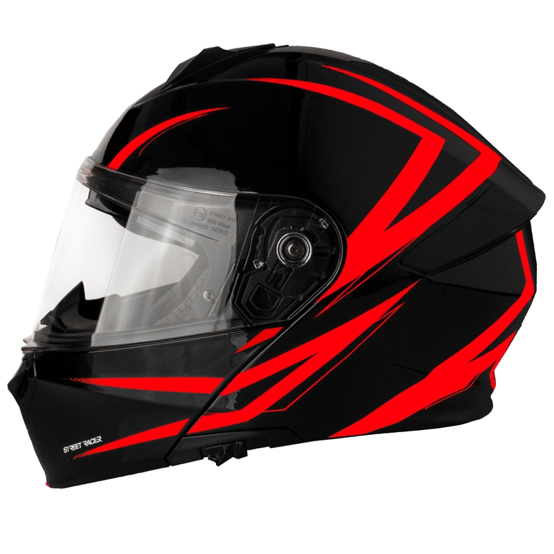 Street Racer Fury felnyitható motoros bukósisak fekete-piros - II. minőség