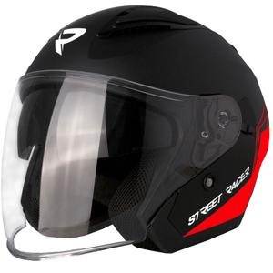 Street Racer Sonic nyitott motoros bukósisak matt fekete-piros - II. minőség