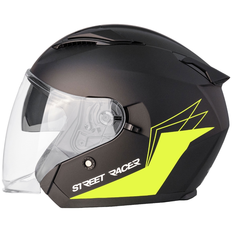 Street Racer Sonic nyitott motoros bukósisak matt fekete-fluo sárga - II. minőség