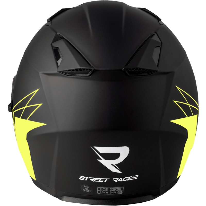 Street Racer Sonic nyitott motoros bukósisak matt fekete-fluo sárga - II. minőség