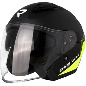 Street Racer Sonic nyitott motoros bukósisak matt fekete-fluo sárga - II. minőség