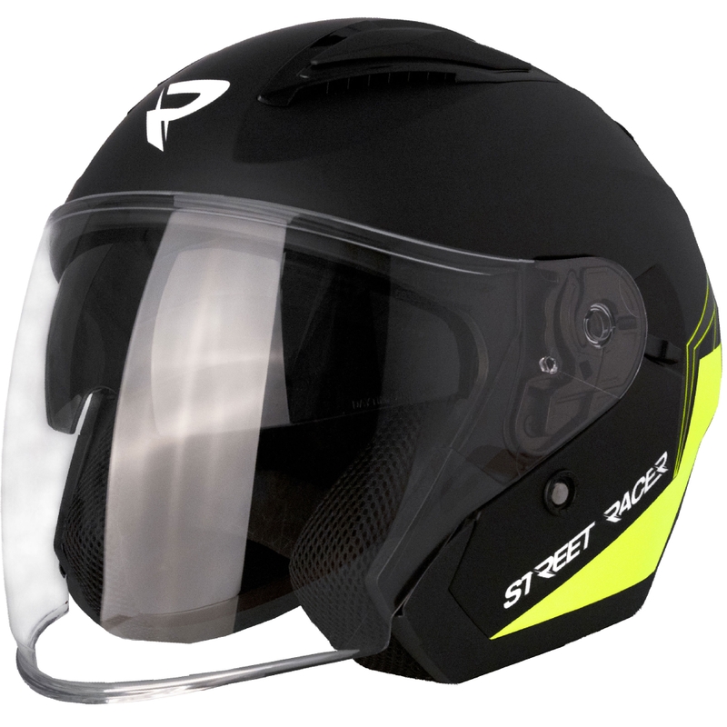 Street Racer Sonic nyitott motoros bukósisak matt fekete-fluo sárga - II. minőség