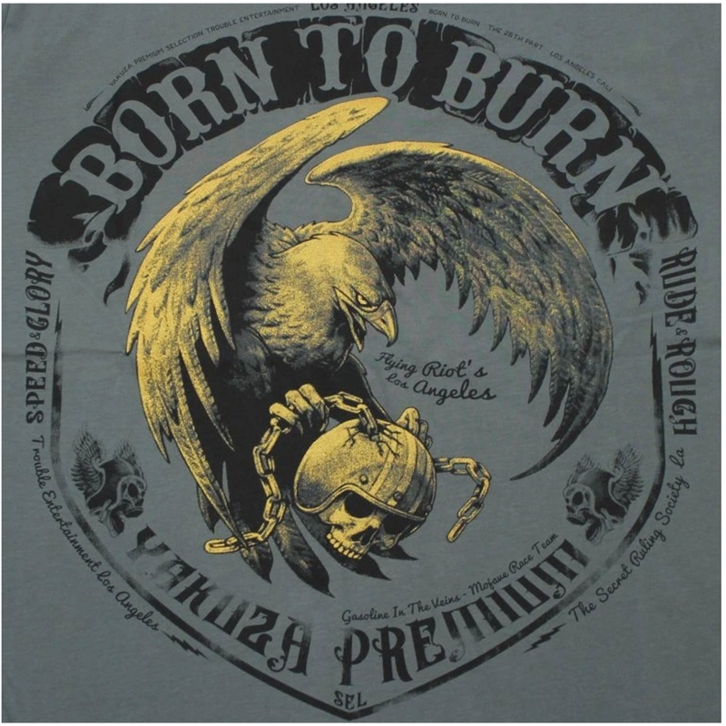 Yakuza Premium Born To Burn Flying Riots Los Angeles póló olivazöld