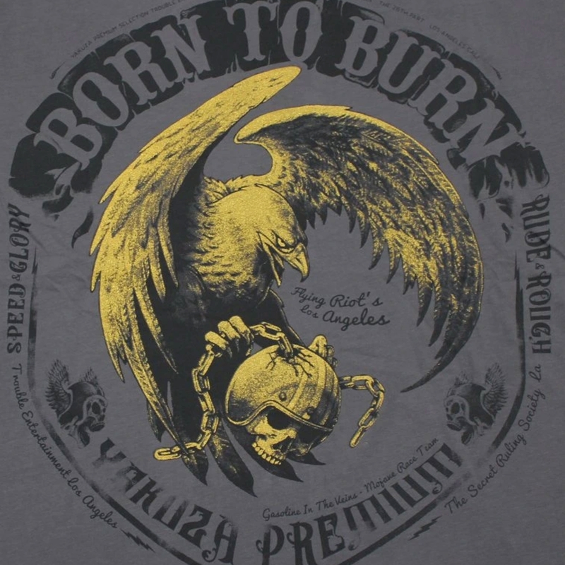 Yakuza Premium Born To Burn Flying Riots Los Angeles póló sötétszürke