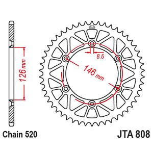 Alumínium csillagkerék JT JTA 808-50BLK 50 fogak,520 fekete