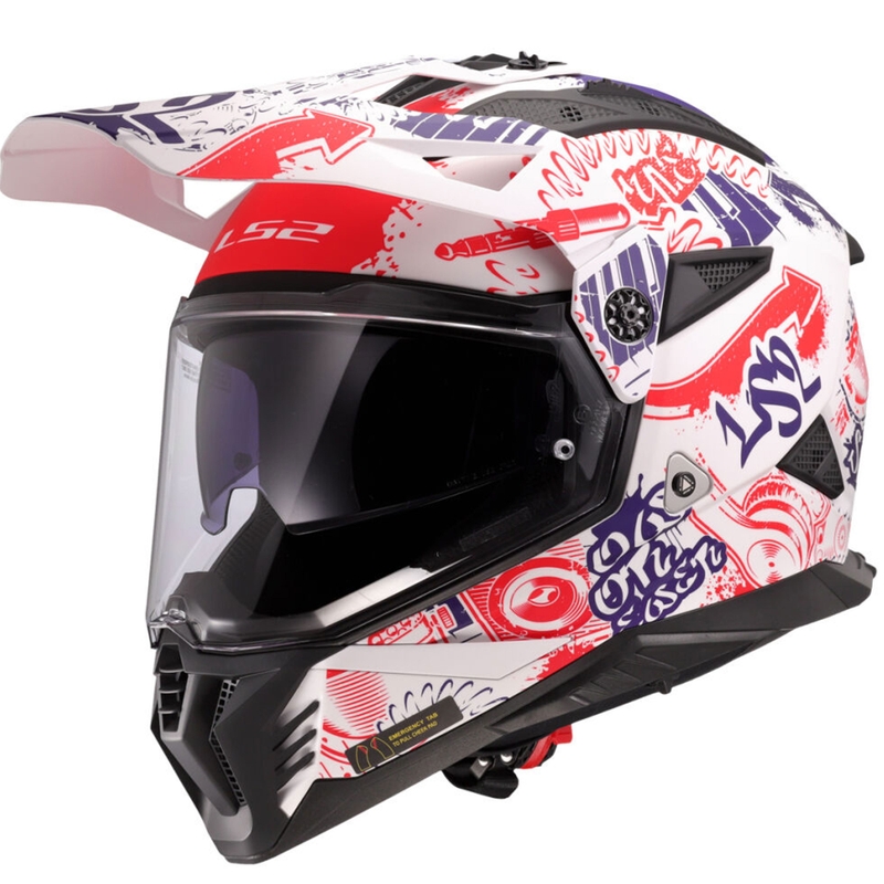 LS2 MX702 Pioneer II Fantasy enduro motoros bukósisak fehér-piros-kék