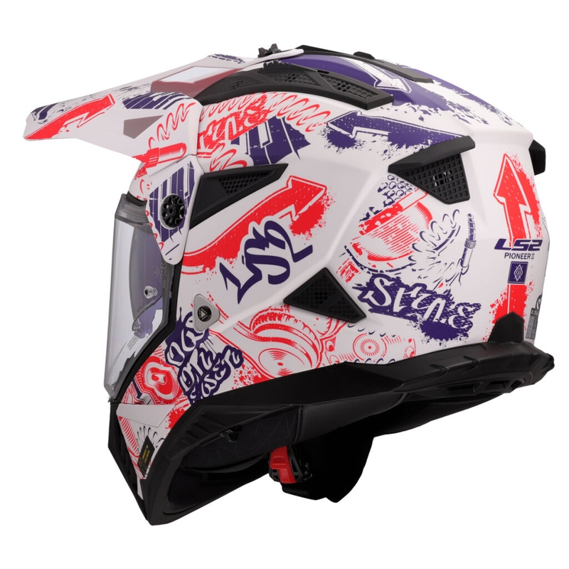 LS2 MX702 Pioneer II Fantasy enduro motoros bukósisak fehér-piros-kék