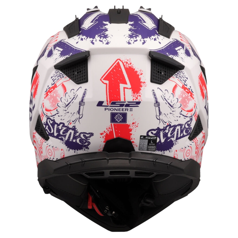 LS2 MX702 Pioneer II Fantasy enduro motoros bukósisak fehér-piros-kék