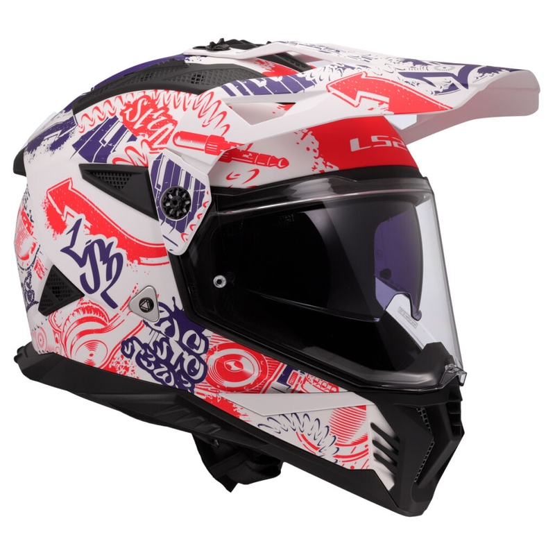 LS2 MX702 Pioneer II Fantasy enduro motoros bukósisak fehér-piros-kék