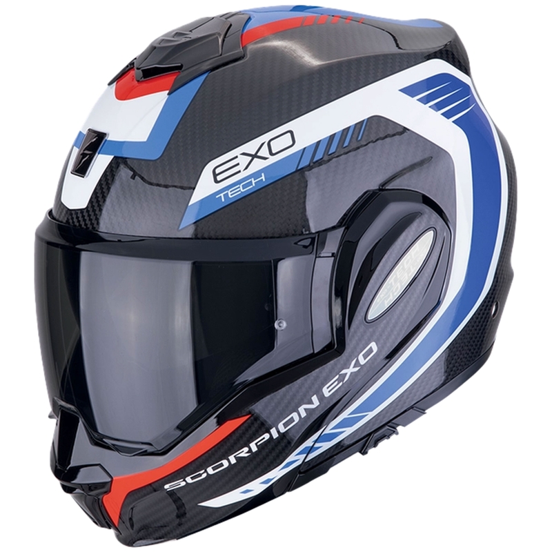 Scorpion EXO-TECH EVO CARBON COSY hátrahajtható állú bukósisak fekete-kék-piros