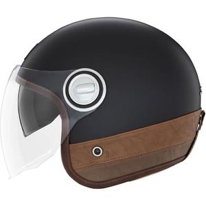 NOX PREMIUM Heritage nyitott motoros bukósisak matt fekete-barna bőr