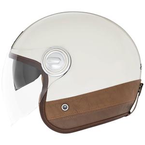 NOX PREMIUM Heritage nyitott motoros bukósisak fehér-barna bőr