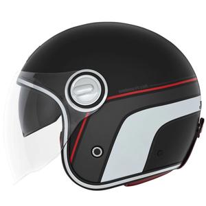 NOX PREMIUM Heritage nyitott bukósisak matt fekete-piros-fehér