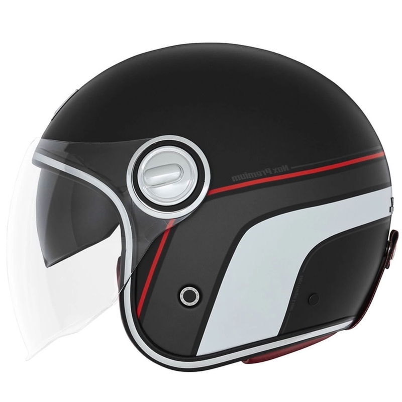 NOX PREMIUM Heritage nyitott motoros bukósisak matt fekete-piros-fehér